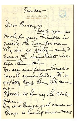 Letter from Madge Gates Wallace to Bess W. Truman