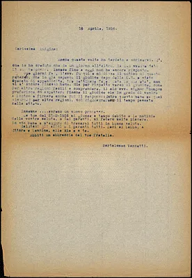 Bartolomeo Vanzetti typed letter (copy) to Luigia Vanzetti, [Charlestown], 16 April 1926