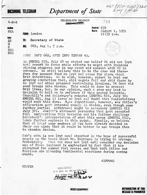 Telegram from Ambassador Walter Gifford to Secretary of State Dean Acheson, Number 669