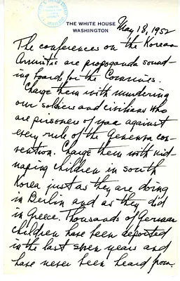 Longhand Note of President Harry S. Truman with Attached Memorandum from Admiral Robert Dennison to President Truman