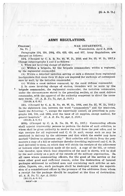 Memorandum, Army Regulations, Changes Number 71, from Major General Peyton C. March