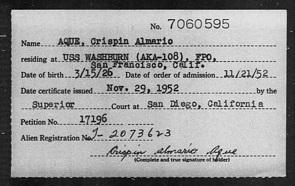 Aque, Crispin Almario - 1952