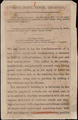 [Victoria Woodhull Martin]: "Mene, Mene, Tekhel, Upharsin." (incomplete), [approximately 1884-1927]