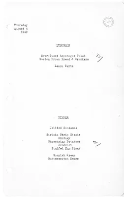 White House Luncheon and Dinner Menu