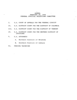 [Judicial Selections: Federal Judicial Selections Committee 02/28/1984]