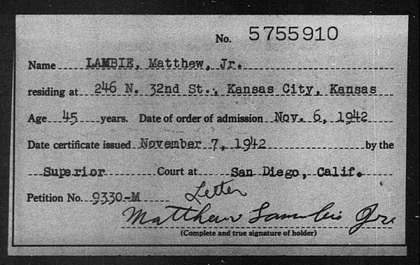 Lambie, Matthew Jr - 1942