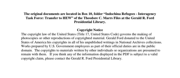Indochina Refugees - Interagency Task Force: Transfer to HEW