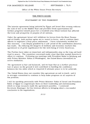 Statement by the President on interim agreement between Egypt and Israel [Ford Speech or Statement]