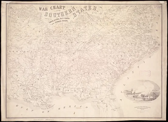 War chart of the Southern States showing the towns, rivers, rail-roads and common roads