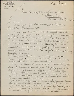 Karl Offer autograph letter signed to Sacco-Vanzetti Defense Committee, San Francisco, Calif., October 4, 1927