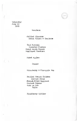White House Luncheon and Dinner Menu