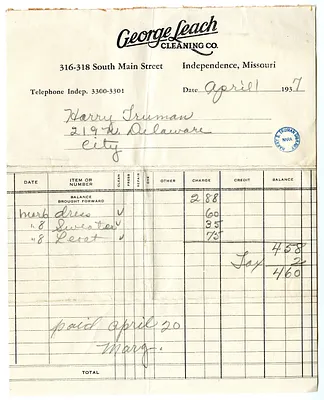 Bill from George Leach Cleaning Company