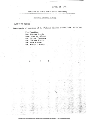 Swearing-In of Members of the Federal Election Commission [Meeting Attendee List]