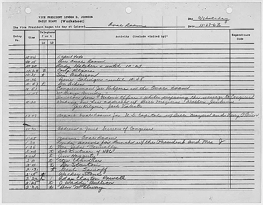 President's Daily Diary Entry, November 27, 1963