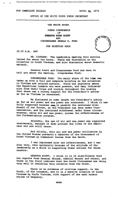 White House - Congressional Leadership Meeting, 4/12/72 (includes Ford notes)