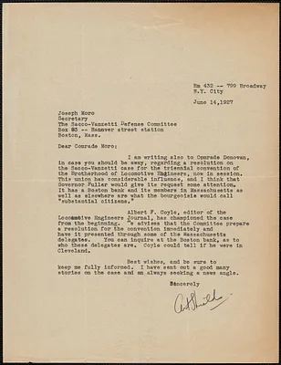 Art Shields typed letter signed to Joseph Moro, New York, N.Y., June 14, 1927