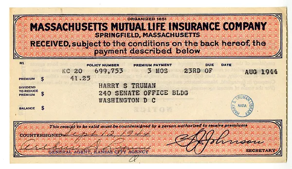 Premium Receipt, Massachusetts Mutual Life Insurance Company