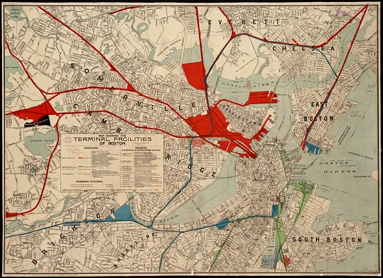 Map showing the terminal facilities of Boston