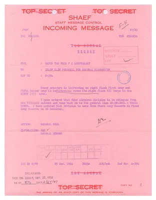 Cable, Bernard Montgomery to Dwight D. Eisenhower