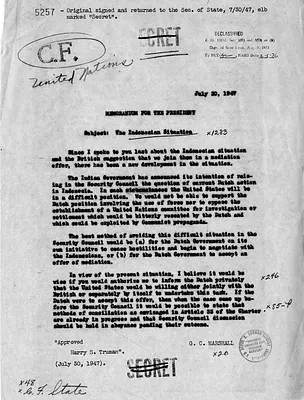 Memorandum from Secretary of State George Marshall to President Harry S. Truman