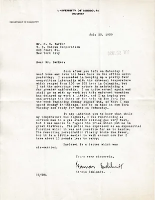 Letters Received to H.H. Barker, July 23, 1930