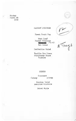 White House Luncheon and Dinner Menu