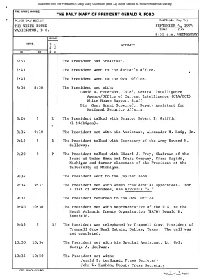 President Gerald R. Ford's Daily Diary, September 04, 1974