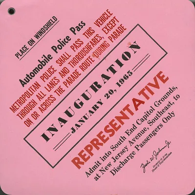 Representative Gerald R. Ford's Automobile Police Pass for the 1965 Inauguration Ceremonies