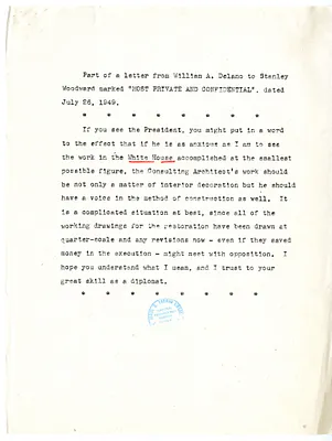 Memorandum, Excerpt of a Letter from William Adams Delano to Stanley Woodward