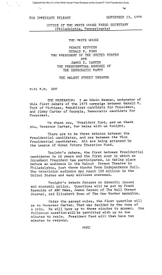 Debate Between Gerald R. Ford, President of the United States and James E. Carter, Presidential Nominee of the Democratic Party [Ford Speech or Statement]