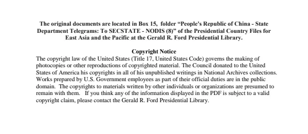 People's Republic of China - State Department Telegrams: To SECSTATE - NODIS (8)