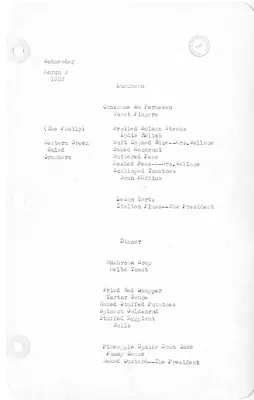 White House Luncheon and Dinner Menu