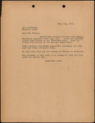 [Fred H. Moore] typed letter (copy) to E[lizabeth] G[lendower] Evans, [Boston, Mass.], July 22, 1924