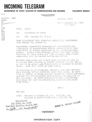 Telegram from David K. E. Bruce to Secrertary of State Dean Acheson