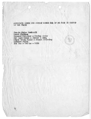 Memorandum, Alternate Lunch for Sunday March 6th if No Food is Served on the Plane