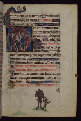 Christ Carrying the Cross; ape family, from a marginal cycle of images of the funeral of Renard the Fox