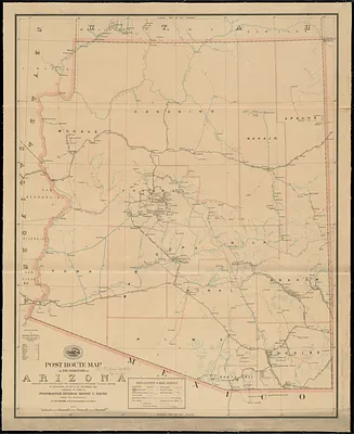 Post route map of the territory of Arizona showing post offices with the intermediate distances and mail routes in operation on the 1st of December, 1903