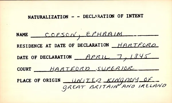 Connecticut State Library Compiled Index to Declarations of Intention, 1793-1899, Copson-Duggen
