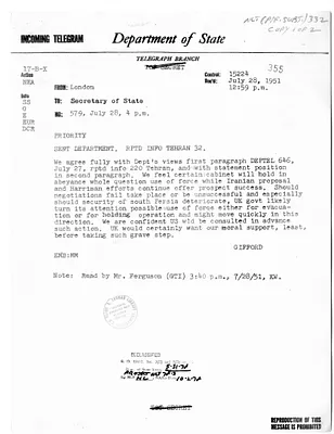 Telegram from Ambassador Walter Gifford to Secretary of State Dean Acheson, Number 579