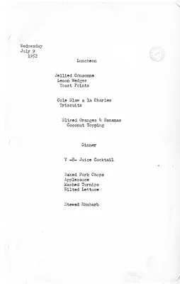 White House Luncheon and Dinner Menu