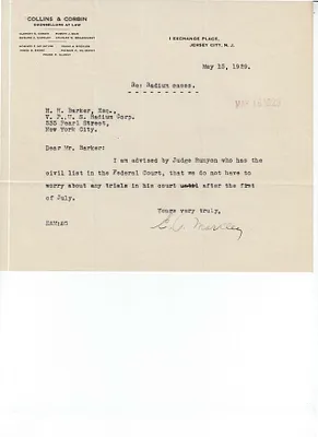 Letters Received to H.H. Barker, May 15, 1929