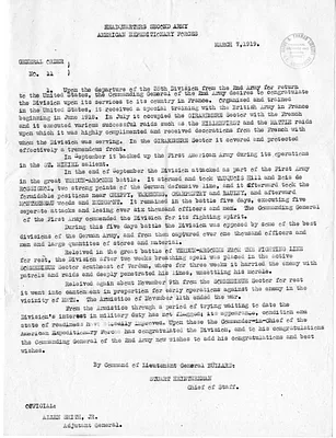 General Order Number 11 from Chief of Staff Stuart Heintzelman