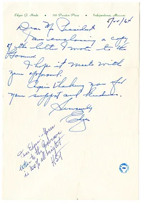 Letter from Edgar Hinde to Harry S. Truman
