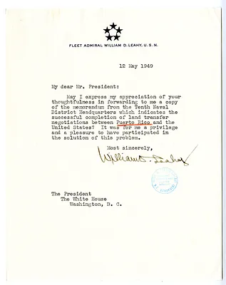 Letter from Admiral William D. Leahy to President Harry S. Truman