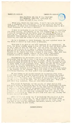 Press Release, Speech of President Harry S. Truman, Owensboro, Kentucky