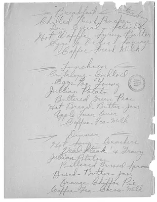 USS Williamsburg Menu