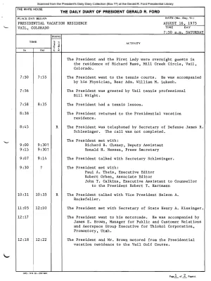 President Gerald R. Ford's Daily Diary, August 16, 1975