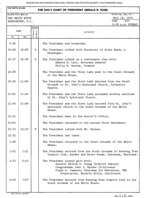 President Gerald R. Ford's Daily Diary, July 18, 1976