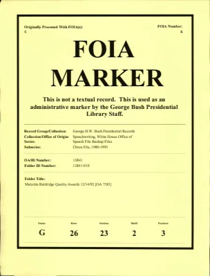 Malcolm Baldridge Quality Awards 12/14/92 [OA 7583]