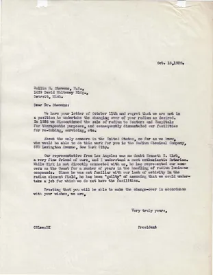 Letters Sent to Rollin H. Stevens, October 18, 1939